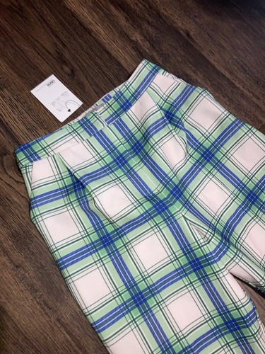 NWT Asos Blue Green White Plaid Pleated Ankle Slacks Size 0 XS