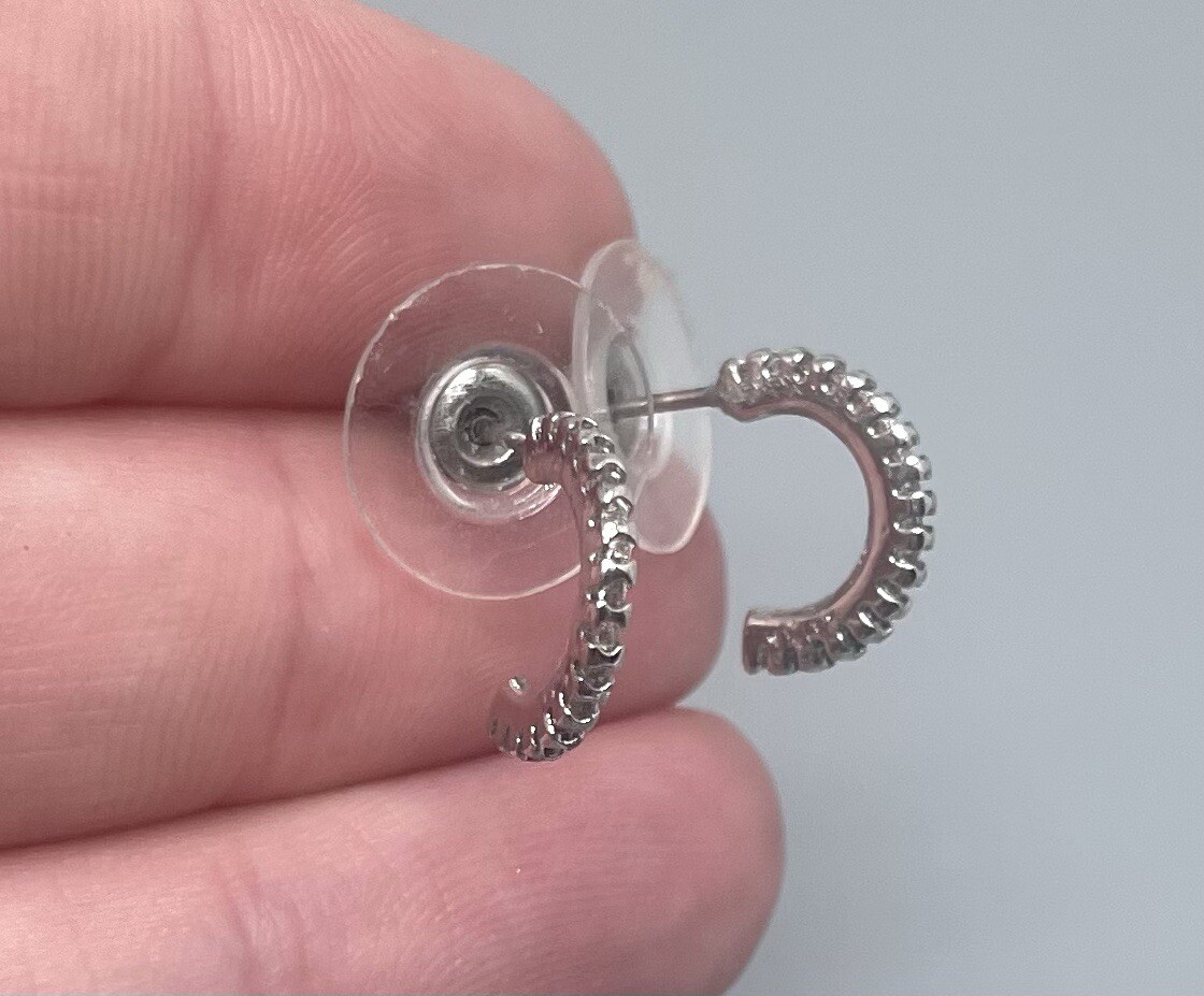 Two Silver Tone Dangle Small Hoop Rhinestone Earr… - image 5