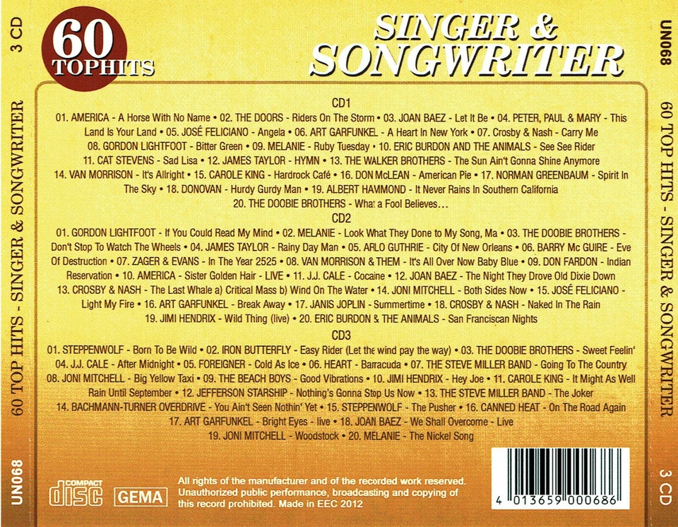 (3CD's) 60 Tophits - Singer & Songwriter - Joan Baez, Arlo Guthrie, Cat Stevens - Bild 2 von 2