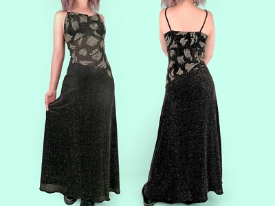 Robe Vintage Lurex Années 90 Or Et Noir - Longueur Jusqu'au Sol - Taille M - Pour Soirée