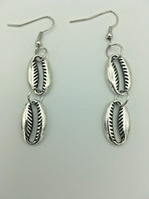 Silver Metal Cowrie Shells Hook Earrings