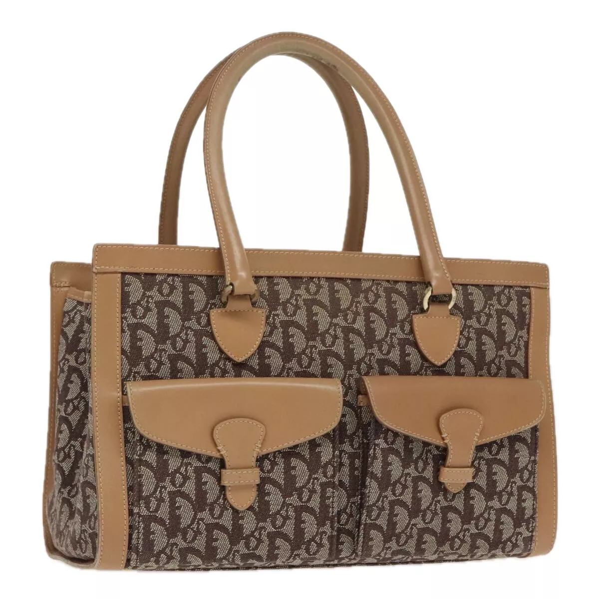 Sac à main Christian Dior trotteur toile beige marron or authentique 96075