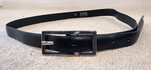 ZARA Size 80 29"- 35" BLACK Genuine LEATHER BELT 2cm Wide - Picture 2 of 3