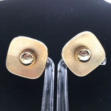 VTG Emmons Gold Tone Brushed Cross-Hatch Pattern Rhombus Clip On Earrings 1"