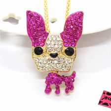 Fashion Women Cute Rose Puppy Dog Crystal Animal Pendant Chain Necklace
