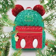 Loungefly Disney Mickey Mouse Christmas Red and Green Sequin Mini Backpack