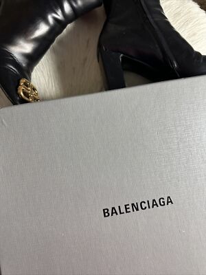 Balenciaga Square Toe BB Gold Metal Logo Black Leather Ankle Balenciaga Square Toe BB Gold Metal Logo Black Leather Ankle