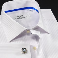 White Self Stripe Business Dress Shirt Formal Corporate Boss Egyptian Cotton GQ