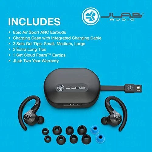 JLab Epic Air Sport ANC True Wireless Bluetooth 5 Earbuds | Headphones for Worki - Image 3 of 4