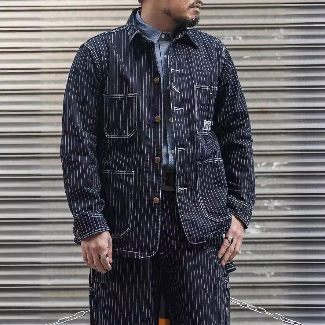 Railroad Jacket Mens Stripe Jacket Denim Jacket Work Coat Vintage