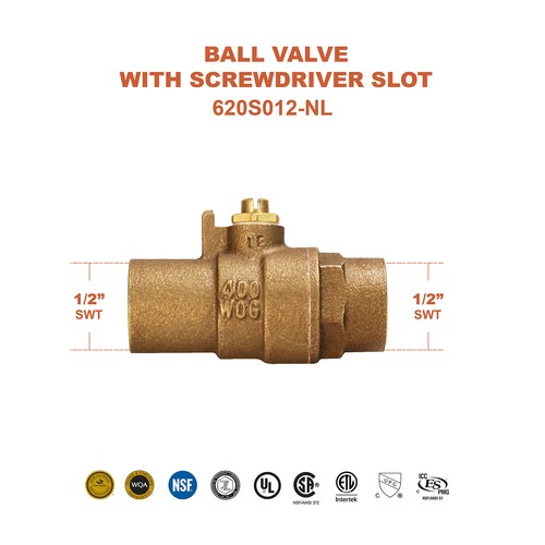 3/4 in.-1/2 in. Screwdriver Slotted Handle Brass Ball Valve (Sweat Connections)