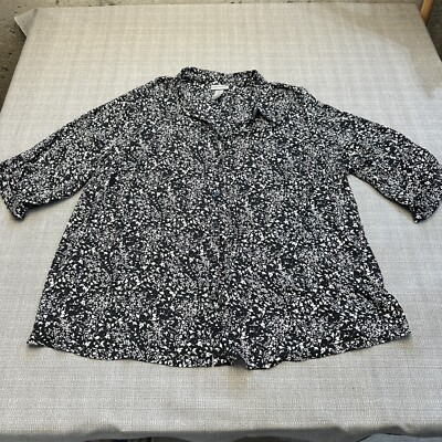 Catherines Top 2x 22 / 24W  Womens Black White Floral Button Up Lightweight