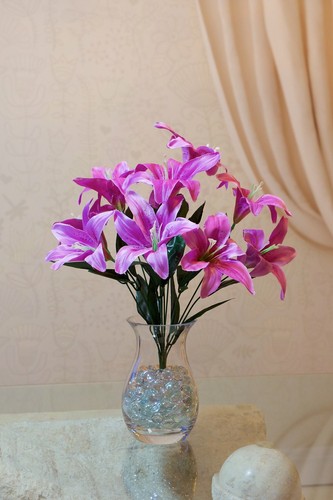 Best Artificial 45cm Stargazer Lillies 10 Head Flower Spray Bunch lily decor new - Picture 31 of 55