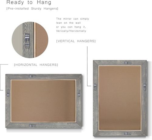 Horizontal Gray Wood Frame Vanity Body Mirror Rustic Farmhouse Rectangular Decor - Picture 6 of 6