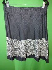 7157 TALBOTS 8 Petite black polka dot thin cotton pleated skirt below knee