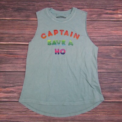 Funny Graphic Tank Top Blue Adult Medium Captain Save A Ho Bach Party Joke