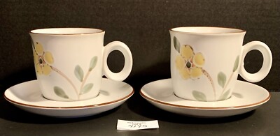 2 Noritake Stoneware Hello Spring Cups & Saucers