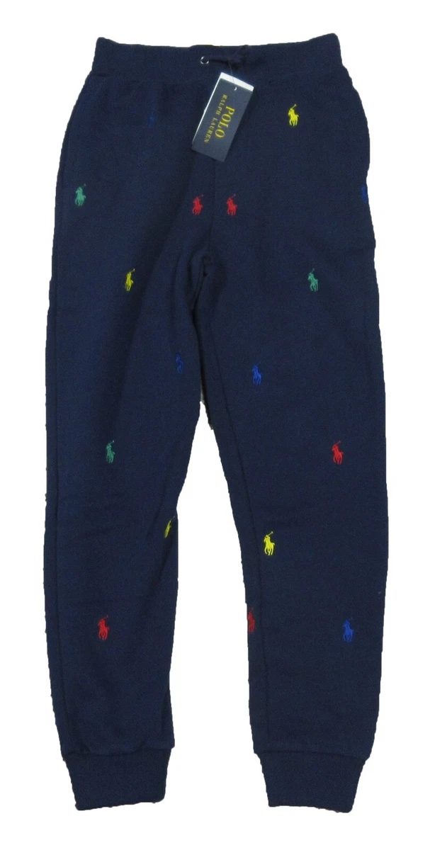 Polo Ralph Lauren Boys Navy All Over Multicolor Pony Fleece Jogger