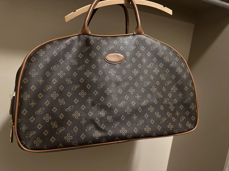 Vintage Coated Canvas Print Wheeled Rolling Duffle Bag - Image 4 of 4