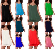Womens Italian Cami Swing Pleated Frill Hem Top and Short Co-Ord Set 2 Piece Set