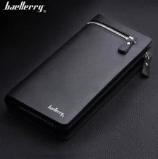 Black Mens Bifold Leather Zip Long Wallet ID Credit Card Holder Clutch Handbag