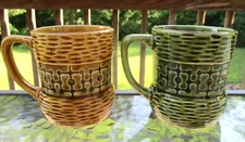 Vintage Stylecraft 3.5 Inch coffee tea Mugs Yellow and Green Basketweave Japan