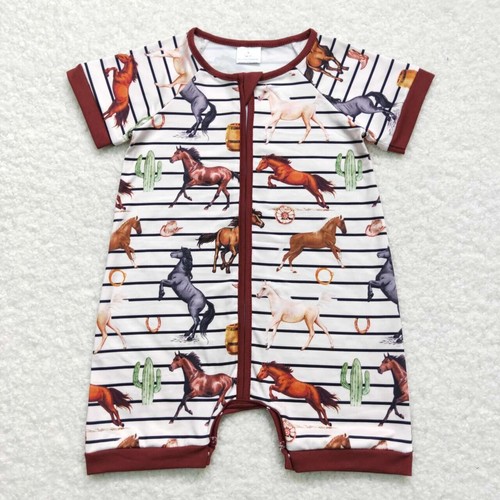 Western Cowboys Baby Boy Summer Short Sleeve Zip Romper - Picture 4 of 9