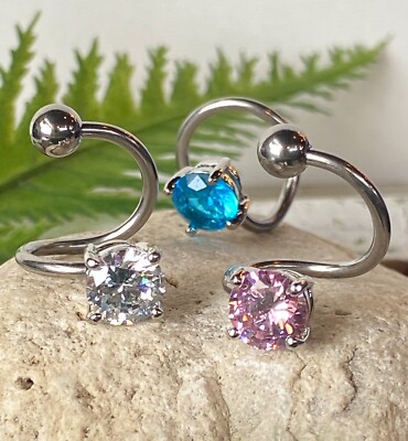 Round Twist CZ Gem Belly Ring Navel Piercing Pierced Naval Clear, Pink, Aqua