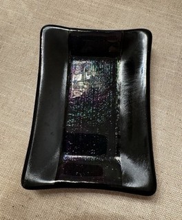 Purple Black Dichroic Ring Dish Fused Glass Dichroic Dish Rectangle Signed KS