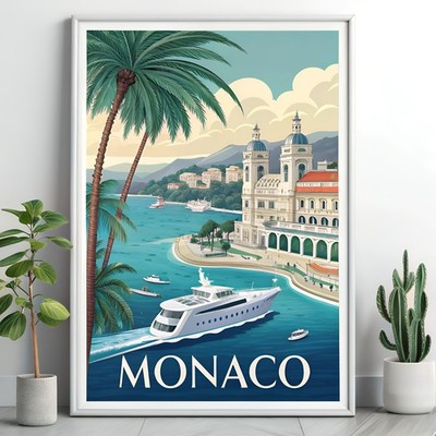 Monaco Riviera Chic - Luxus Yacht und Casino Reise Poster Kunstdruck_mehrDetail