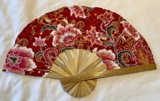 Fan Thai Folding Pink Red Flowers Hand Bamboo Thailand Decor    51