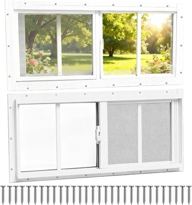 2 Pack Sliding Windows, 10''x24'' Shed Windows with Tempered Glass and Removable F