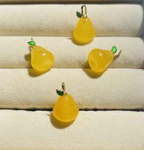 Natural Agate Pear Pendant, Hand-carved Pear with Sterling Silver Clasp