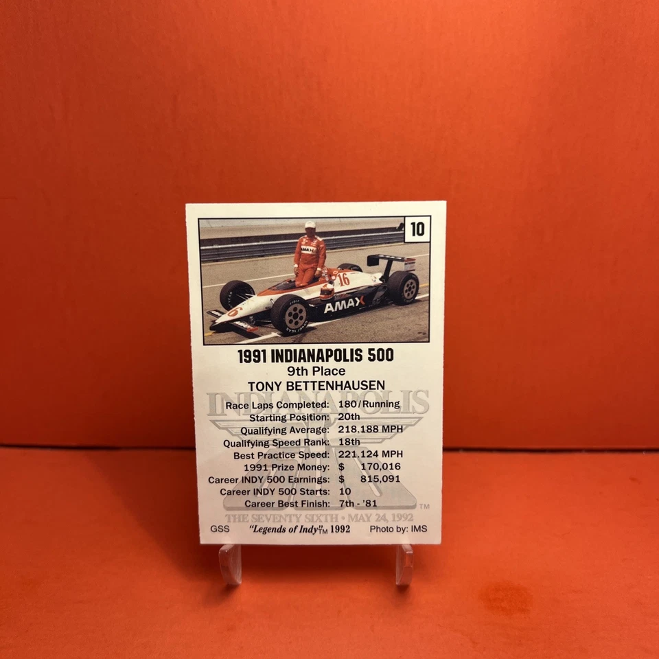 1992 Collegiate Collection Legends of Indy Tony Bettenhausen #10 HOF VG Card🦄 - Image 2 of 2
