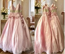 JOVANI BEYOND DIVISION RUCHED BODICE FLORAL APPLIQU  PINK BALL GOWN Sz.20