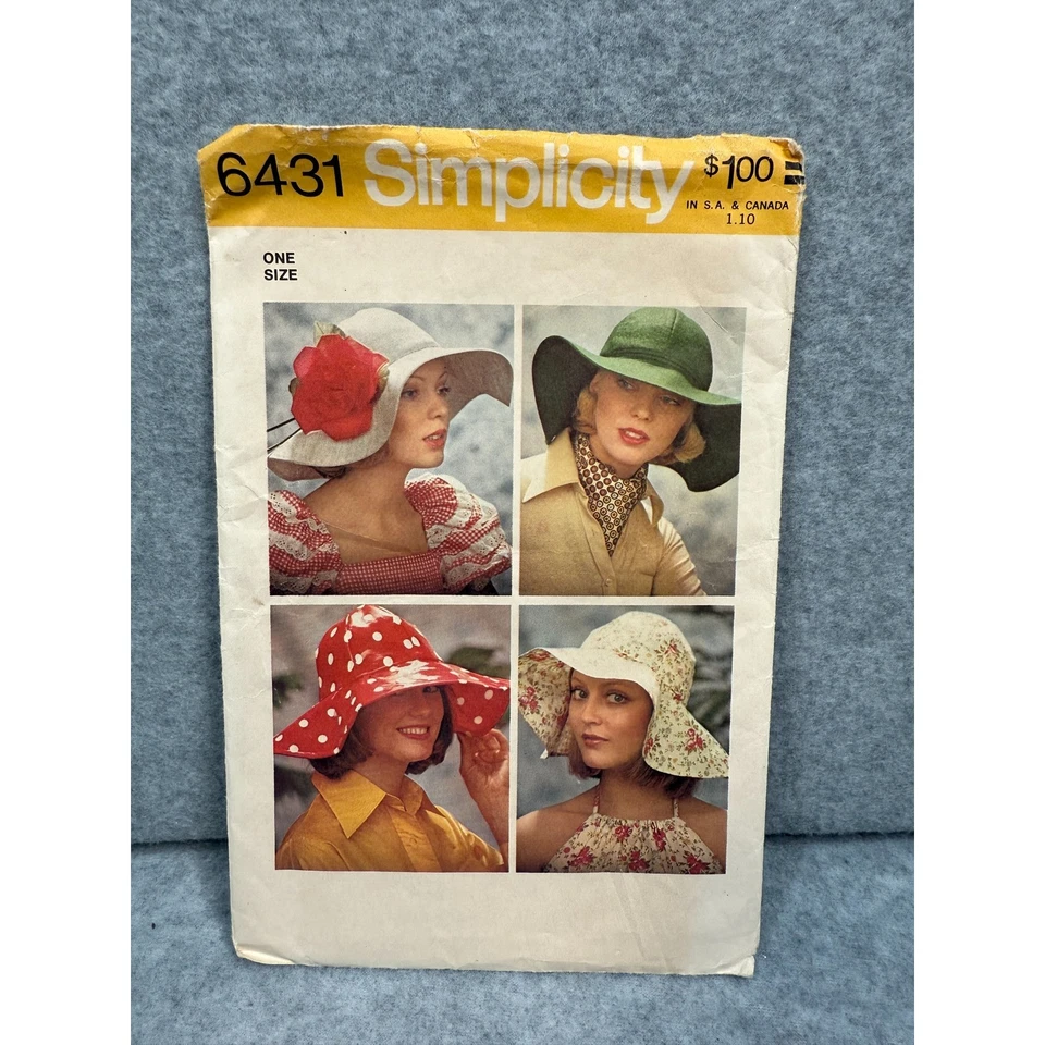 VTG Simplicity 6431 Sun Hat Sewing Pattern 1970s Wide Brim Hat UNCUT Boho Chic - Image 2 of 4