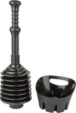 Black Bellows Accordion Toilet Plunger with Black Storage Tray