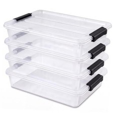 6 Qt Plastic Storage Bins with Lids,Sensory Bins,Stackable Clear Black