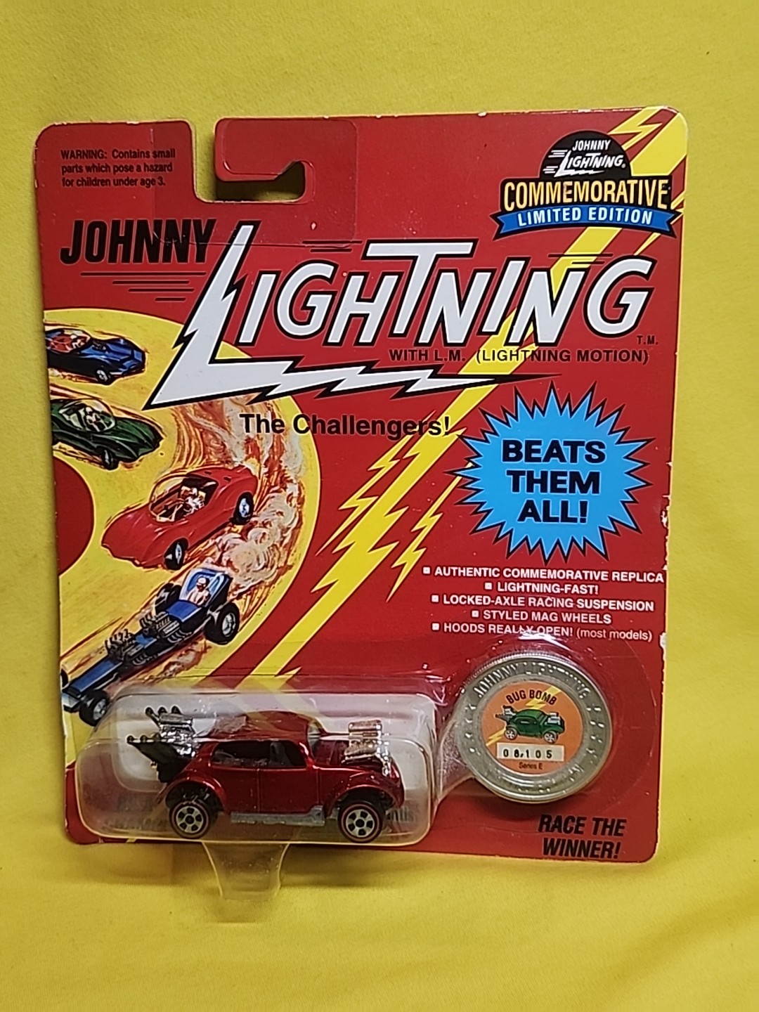 1993 Johnny Lightning BUG BOMB Red Car Redline Wheels Coin 08,105 Series E 🔥X3