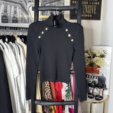 Express Novelty Button Turtleneck Sweater in Black Womens Small New NWT 108