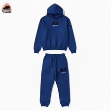 Men's Blue Black Tracksuit Cotton Fleece Sweatsuit To Match Air Jordan 1 Royal