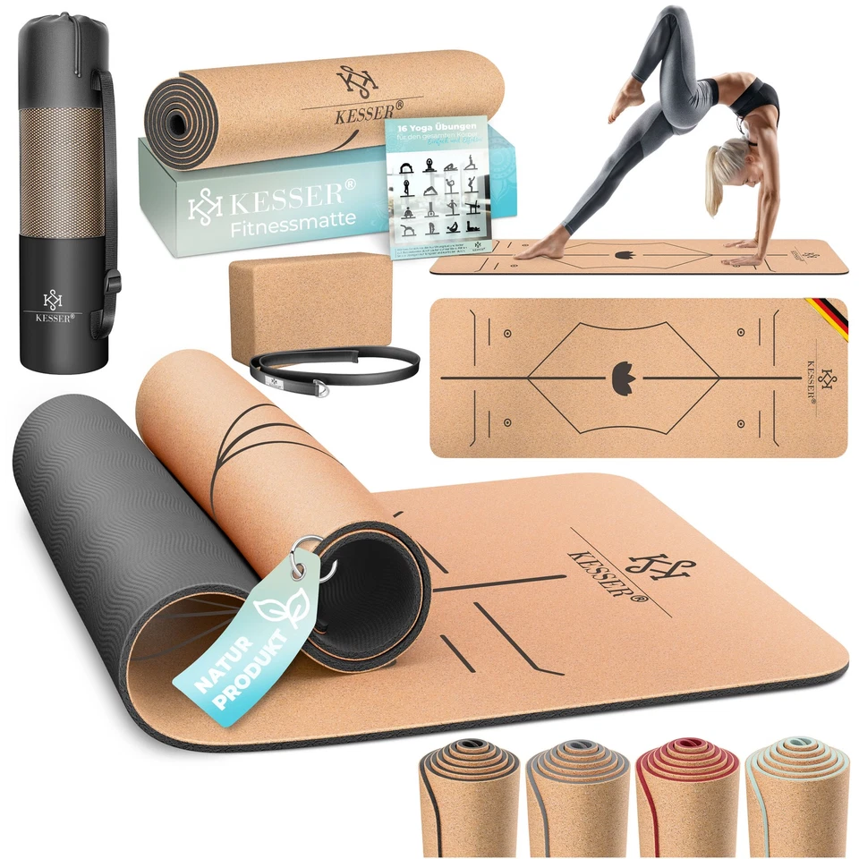 KESSER® Yogamatte Kork Fitnessmatte TPE Gymnastikmatte Turnmatte Sport Matte