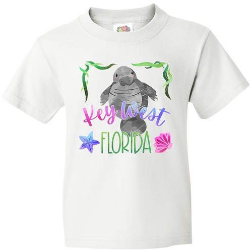 Inktastic Key West Florida Cute Swimming Manatee Youth T-Shirt Summer State City