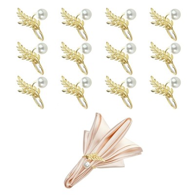 Pearls Wheats Sheaf Napkin Clasps Iron Alloy Rusts Resistant Table Centerpieces