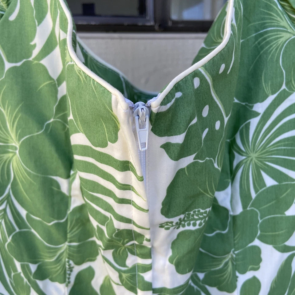 Vestido Hawaiano Vintage Royal Creations Muumuu Para Mujer 3XL Verde Blanco Floral Cremallera Foto 3 de 4