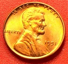 1951-P Lincoln Wheat Cent Penny GEM RED BU From an Original Bank Roll