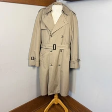 Vintage Beige Double Breasted Trench Coat With Lined Interior Belt Accent