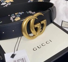 Authentic Gucci Black Leather Belt, Gold GG Buckle, Women s Size 6-8 90cm