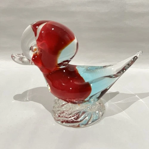Vintage Murano Sommerso Art Glass Bird Duck Red Aqua Italy Mid Century UV Glow