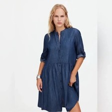Madewell Denim Babydoll Button Front Shirtdress in Blue Size XXS Boho